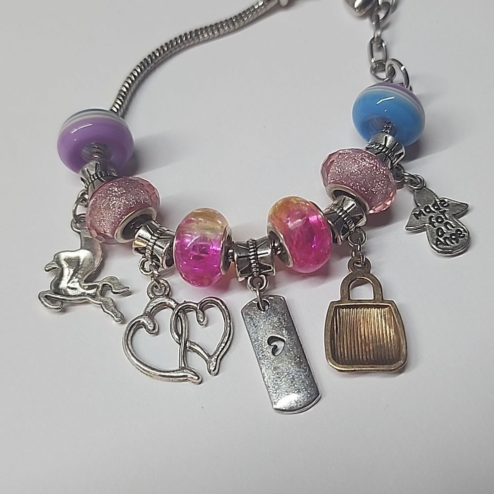 Womens Charm Bracelet Silver Tone Slide Charms - Picture 4 of 6